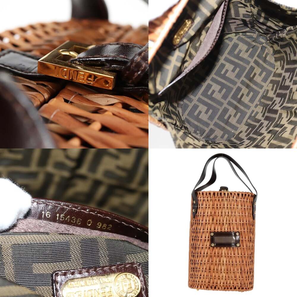 FENDI Straw Bag Hand Bag Raffia Brown Gold - Picture 10 of 13